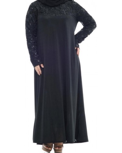Anaya Sequin Lace Jilbab with lace and sequin bodice: Black